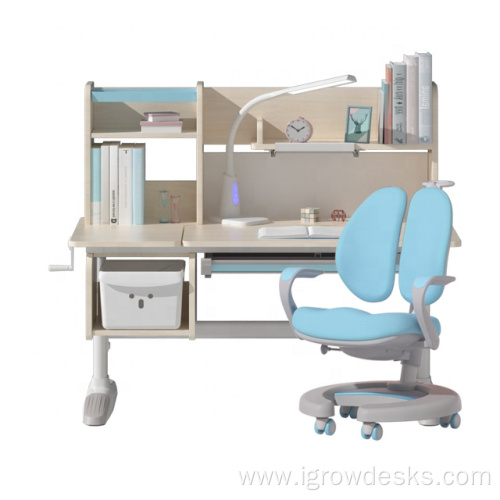 Wood adjustable kids study table and chair set